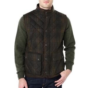 Peter Millar Enfield Waxed Cotton Quilted Vest Mens Size XL Olive Plaid Gilet